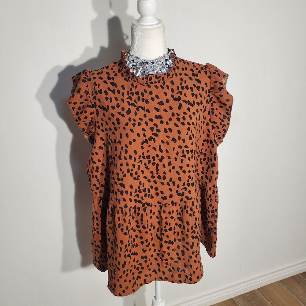 UNBRANDED BLOUSE BROWN/BLACK SHORT SLEEVE POLY/RAYON SIZE 2X